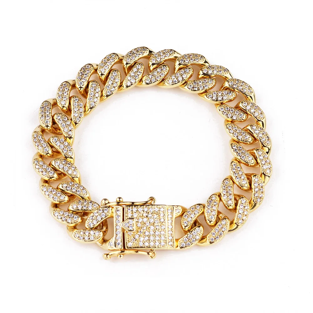 

12mm Men & Women Zircon Curb Cuban Link Bracelet Hip hop Jewelry Gold Silver Thick Heavy Copper Material Iced CZ Chain Bracelet