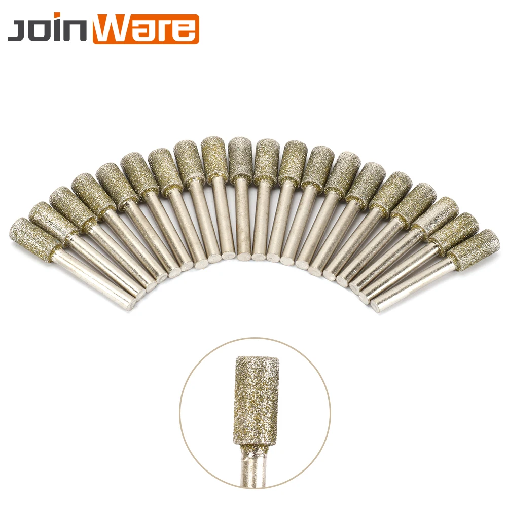 20PC 8mm Head 6mm Shank Diameter Diamond Coated Head Cylinder Grinding