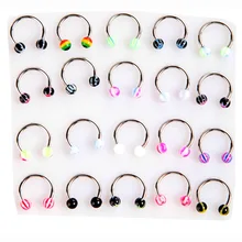 40 шт./лот, нержавеющая сталь, разноцветные стержни для ногтей, универсальные кольца для носа и губ, пирпирсинг, серьги козелок, кольцо, ювелирные изделия для тела