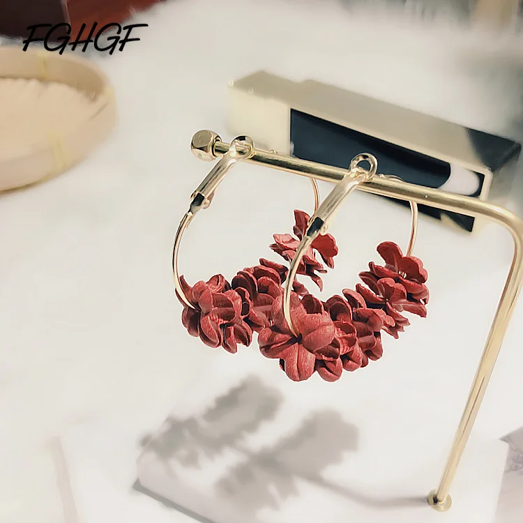 

FGHGF Korean Version Of The Popular Personality Fashion Temperament Jewelry Wild Net Red Cloth Flower Long Statement Earrings