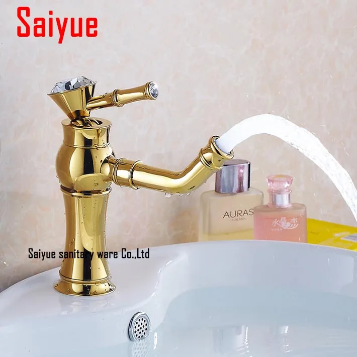 

Luxury gold plating bathroom basin sink faucet mixer water tap with 360 degree rotate spout crystal brass made