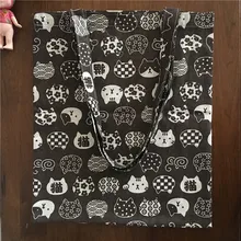 YILE хлопок лен эко хозяйственная сумка через плечо голова кота коричневое дно 605-4