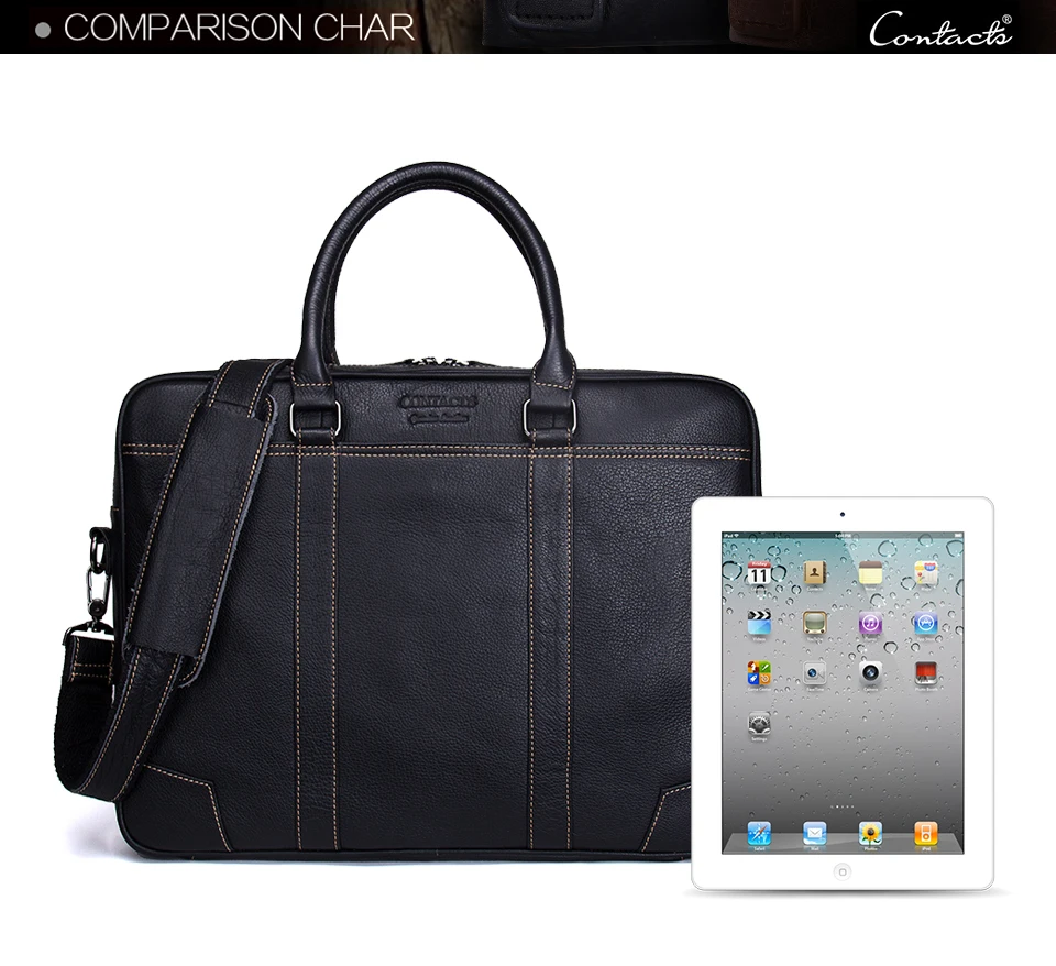 CONTACT'S Деловая сумка портфель высокого качества из натуральной кожи для ноутбука мужские сумки посыльного большая емкость