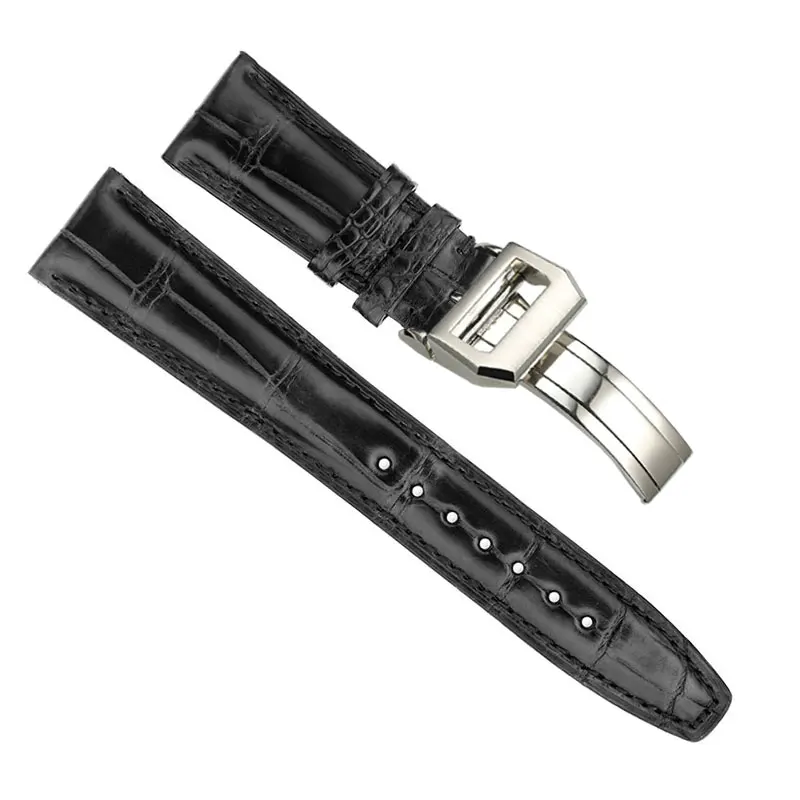 black with clasp Ремешки для наручных часов из крокодиловой кожи для часов IWC Portugues Pilot, ремешок-браслет из натуральной кожи, мужской ремешок 20 мм, 22 мм, коричневый, черный, синий цвета - Цвет ремешка: black with clasp