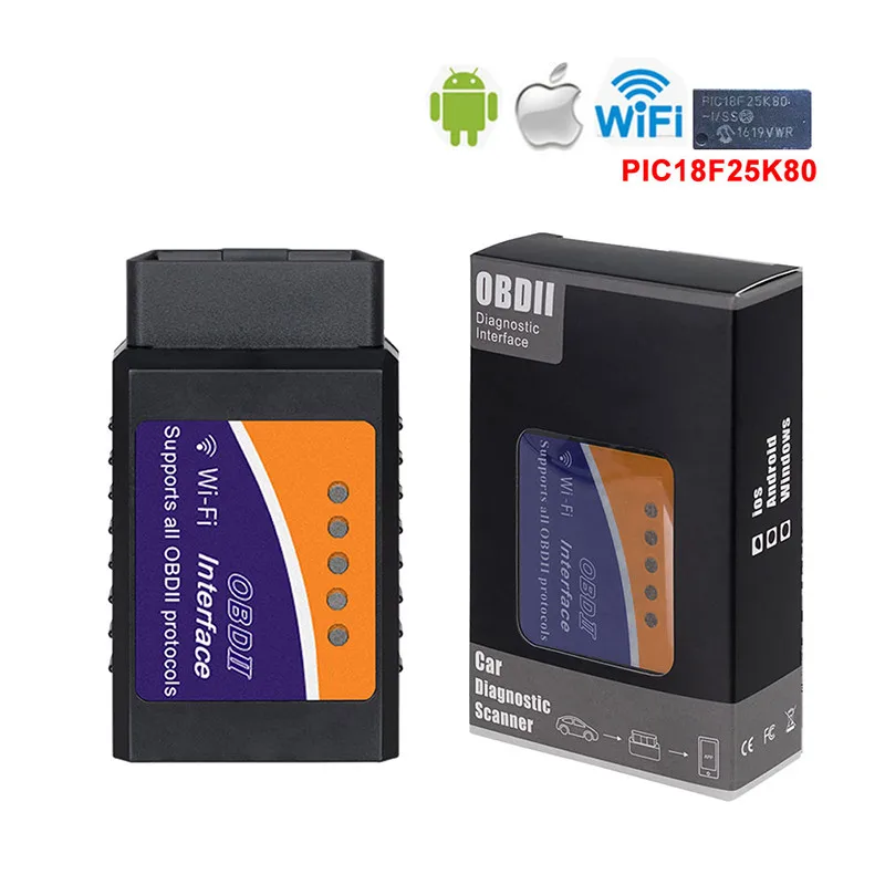 ELM327 WiFi с чипом PIC18F25K80 беспроводной OBDII диагностический инструмент для IPhone/Android/PC ELM 327 V1.5 автоматический сканер