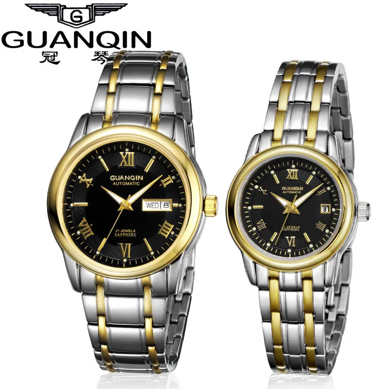 1 Pair GUANQIN Lovers Mechanical Watches Couple Automatic Watch Men Women Clock Auto Date Luminous Waterproof Brand Watch Men (6)