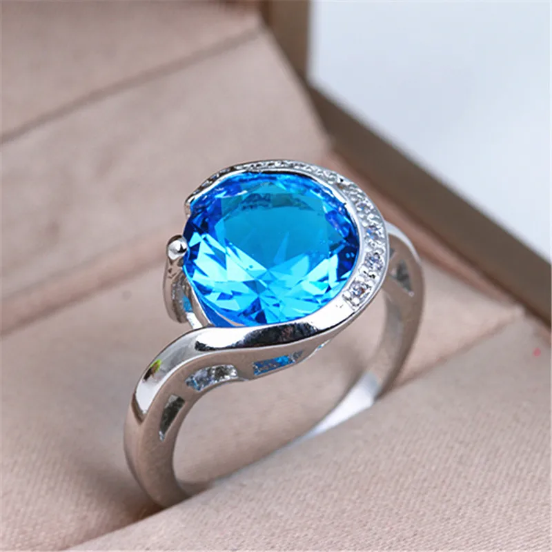 Очаровательные красные/фиолетовые/небесно-голубые Кристальные кольца в уникальной форме для женщин, Романтические свадебные кольца из серебра S925 пробы, ювелирные изделия, подарок