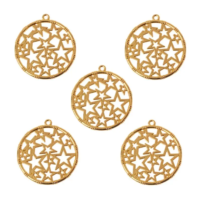 

5Pcs Round Star Blank Frame Pendant Open Bezel Setting UV Resin Jewelry Making