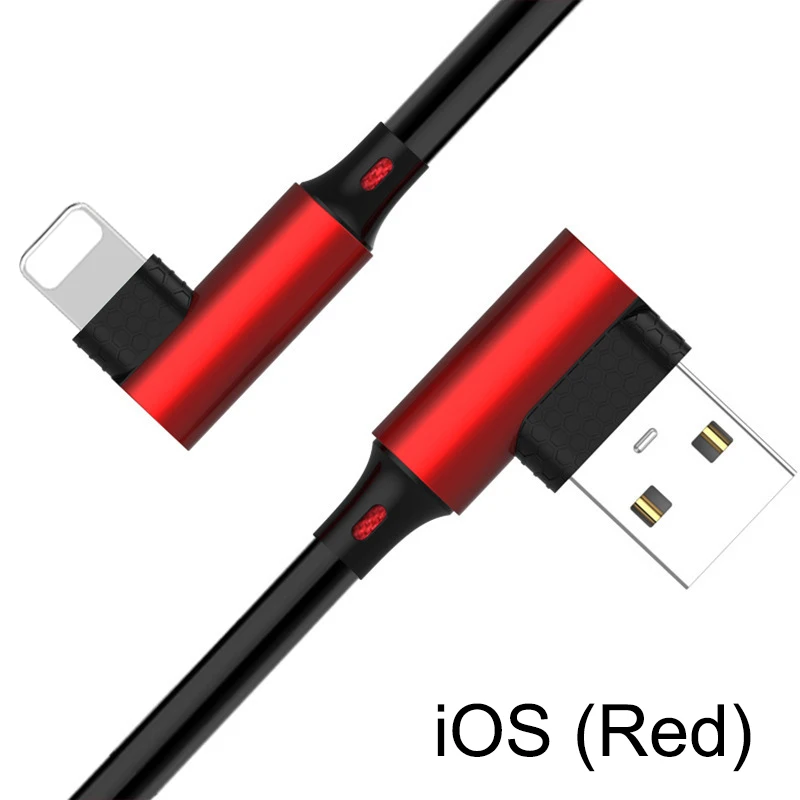 90 градусов угловая линия передачи данных игра Дата кабель телефон Быстрая зарядка линия Micro USB кабель зарядное устройство для Xiaomi 4x Android мобильный телефон - Цвет: Red iOS