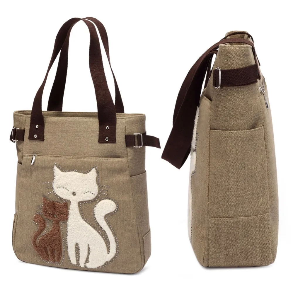 Cute Cat Women Canvas Handbag Casual Tote Bag Large Lady Handbags Women Solid... | eBay