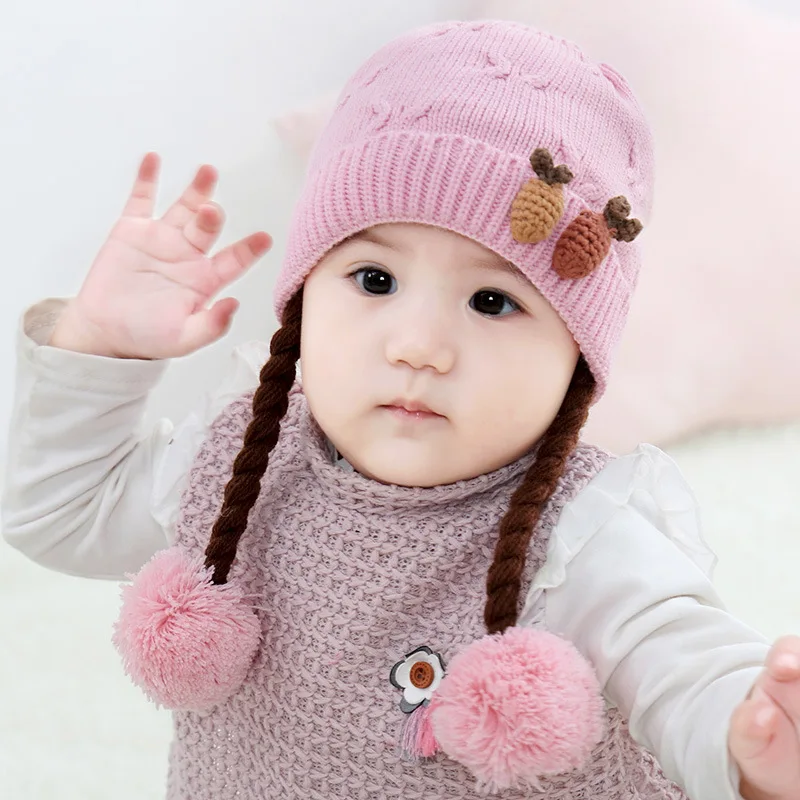 DreamShining/зимняя теплая детская шапка для младенцев, вязаные шапки для младенцев, вязаные крючком милые шапки для новорожденных, реквизит для фотографий, шапки для мальчиков и девочек 3-12 месяцев - Цвет: Pink