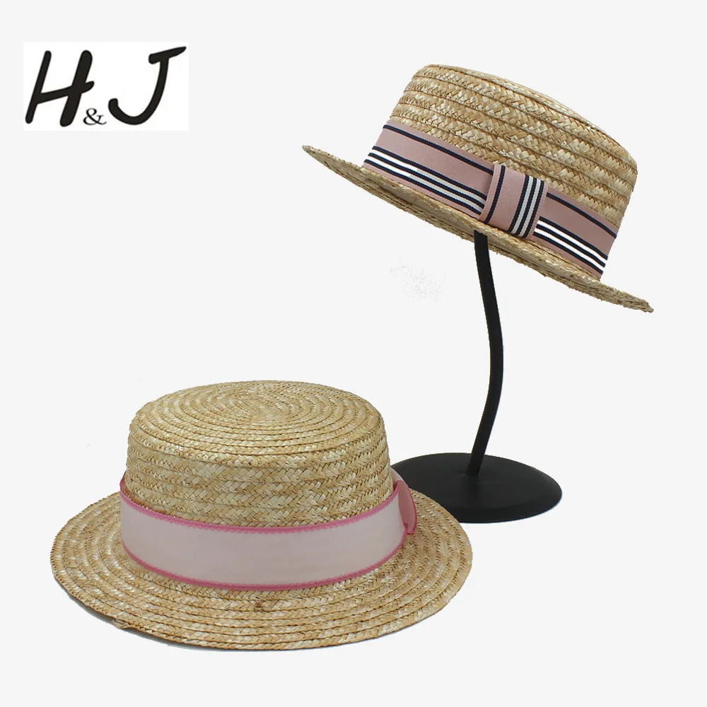 

Fashion Summer Seaside Women Men Flat Straw Fedora Hat for Elegant Lady Pork Pie Top Sun Hat for Gentleman Dad Boater Caps 58CM