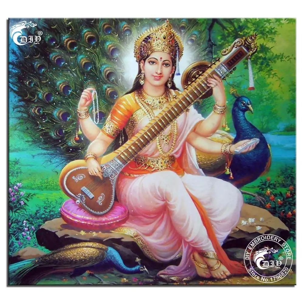 

Diy Diamond embroidery Lord Saraswati diamond mosaic round rhinestones picture cross stitch beaded embroidery icon mosaic kits