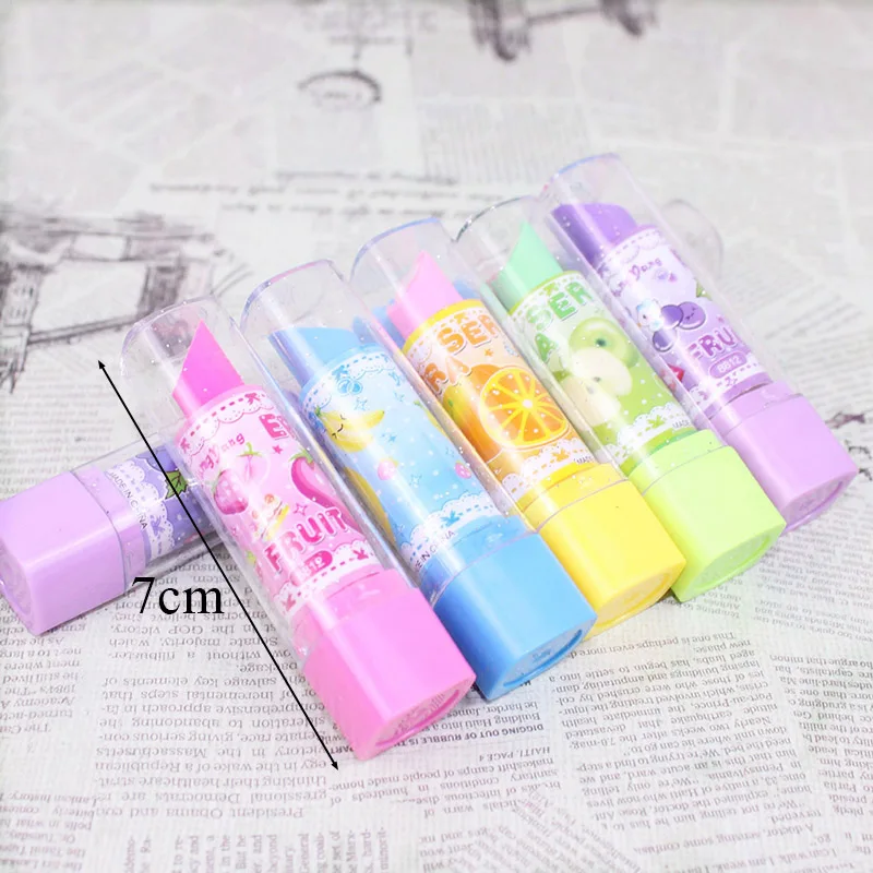 

Student Cute Creative Fruit Rubber Cosmetic Lipstick Pencil Erasers Novelty For Kids Stationery Gift