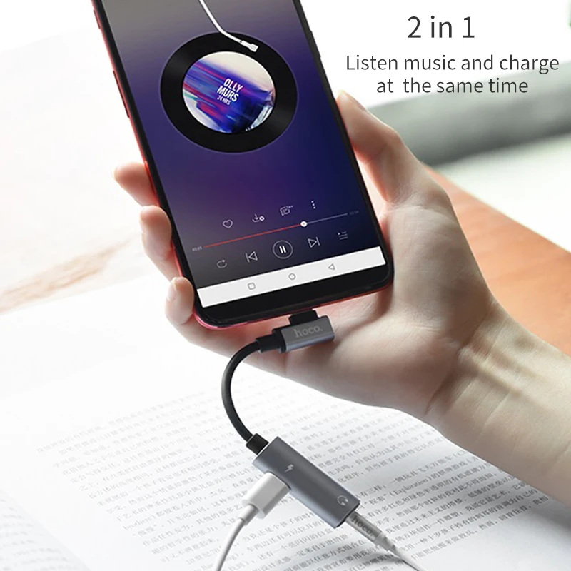 HOCO USB Type C to 3.5mm Aux Jack Adapter 2 in 1 3.5 Audio Headphone Adapter Charger Splitter for xiaomi mi 8 mix huawei P20