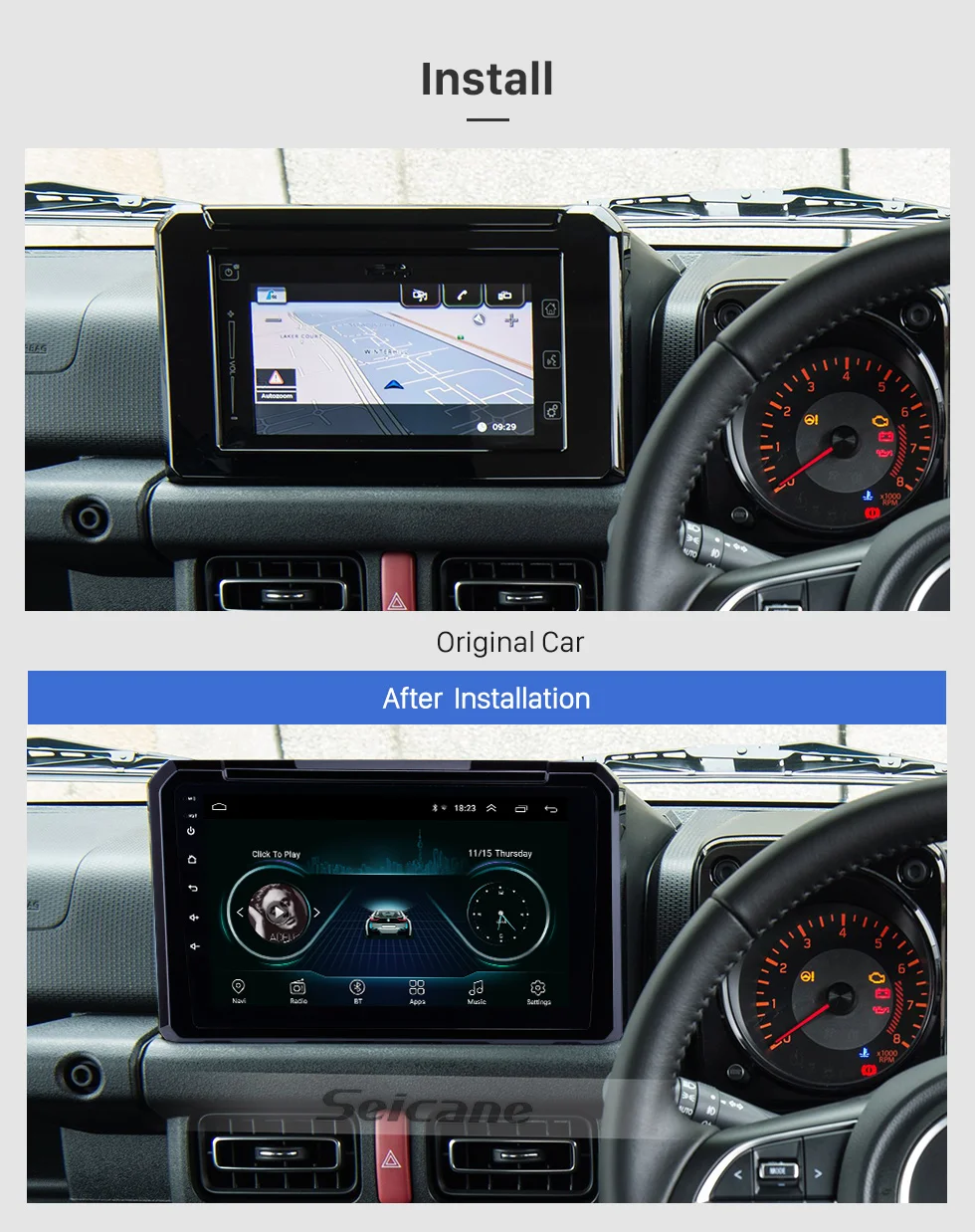 Seicane 9 дюймов Android 8,1 Автомагнитола для Suzuki JIMNY 2Din gps навигация мультимедийный плеер Поддержка DVR AUX Wifi-OBDII SWC