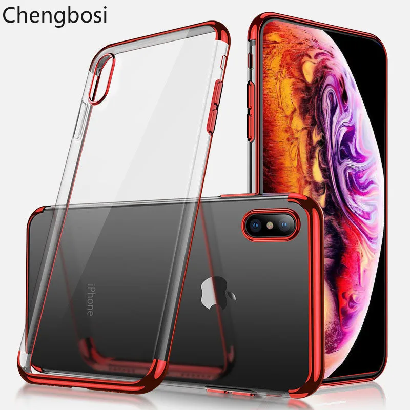 

Transparent Soft Plain Cell Phone Shell for Iphone X XS MAX XR7 8 Plus Plating Case for 6 6s Plus Case Cover Plain Fitted Case