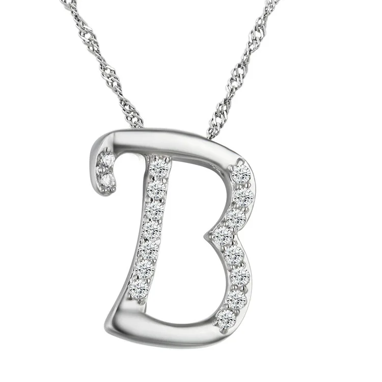 10pcs/lot Fashion Jewelry Crystal Letter B Pendant Necklace Silver