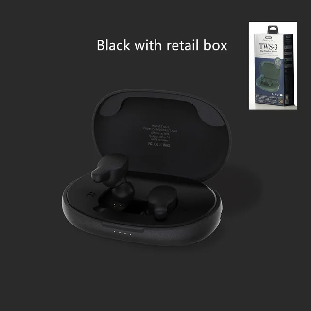 remax TWS-3 Bluetooth гарнитура Беспроводные наушники Близнецы наушники с зарядной коробкой наушники 2000 мАч Внешний аккумулятор для телефона - Цвет: black with retailbox
