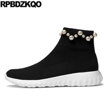 Pearl Ankle Black Stretch Designer Boot Sock