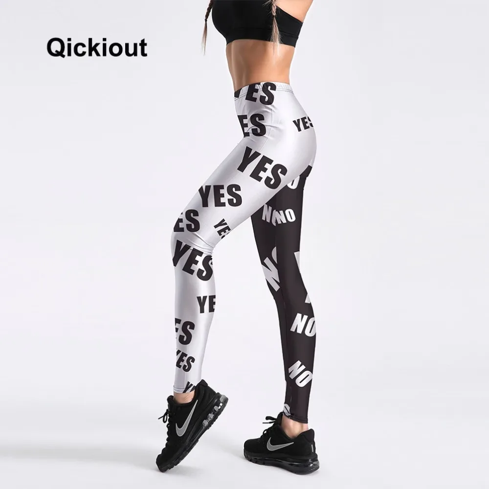 Qickitout леггинсы популярные женские белые и черные спортивные штаны с надписью Yes& No простые Стильные Модные женские обтягивающие Стрейчевые Леггинсы с принтом