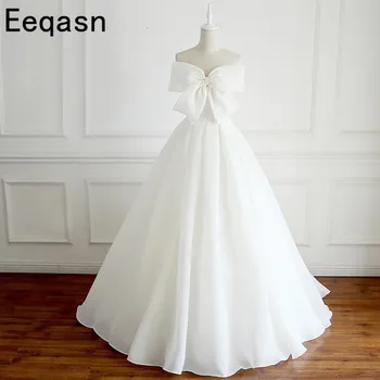 

Sweetheart Backless Vestido De Noiva Sexy A Line Wedding Dresses 2020 Cute Bow Organza Long Floor Length Bride Gowns Plus Size