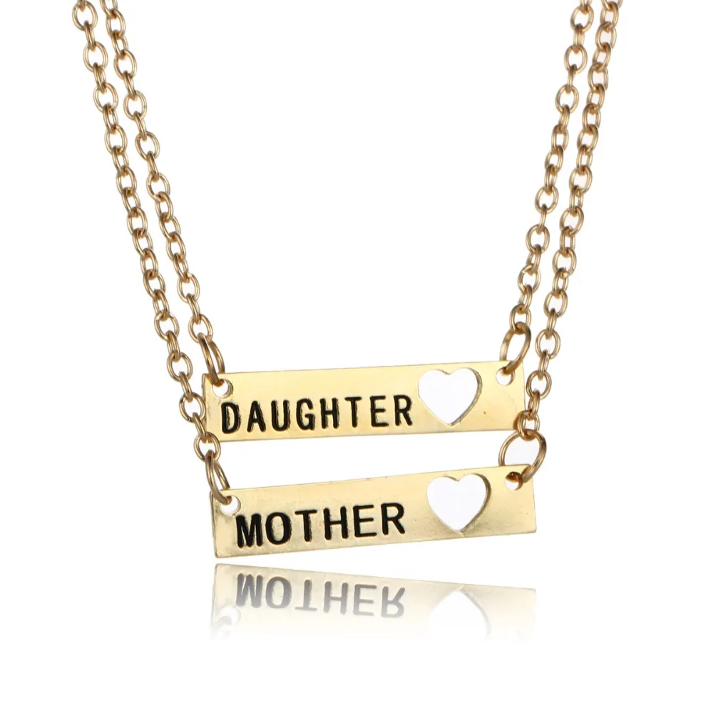 2 Colors Mother Daughter Heart DIY Silver Pendant Necklace Charm Love