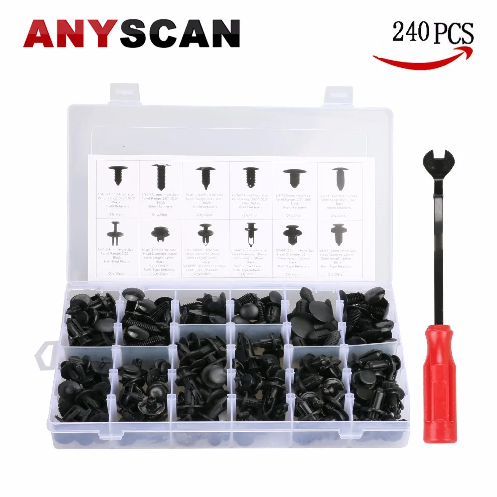 240PCS Car Retainer Clips Plastic Fasteners Kit Door Trim Bumper Rivets