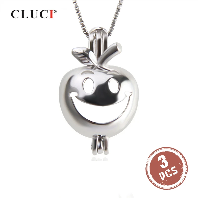 

CLUCI 3pcs 925 Sterling Silver Apple Cage Pendant Women Smiling Apple Face Pendant Lovely Cartoon Charms Pendant Silver 925