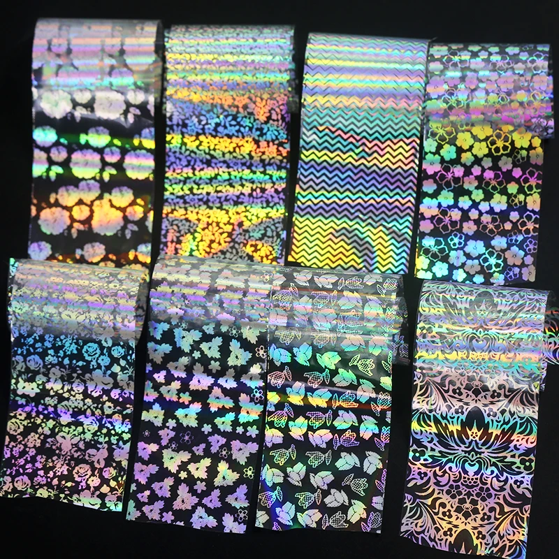 

8Pcs 4*20cm Unicorn Nail Foil Christmas Holographic Flowers Image DIY Nail Art Transfer Sticker Holo Nail Sticker