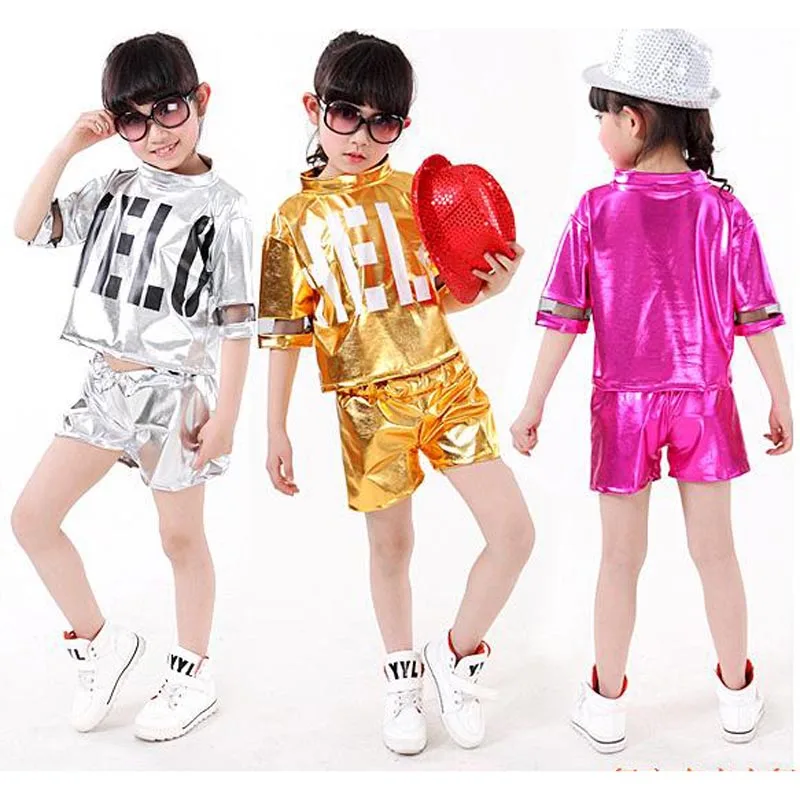Free shipping,silver gold children girl boy performance flashing  Hip hop Jazz modern dance suit costume pants