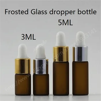 

500pcs/lot 3ml 5ml Amber Frosted Glass Dropper Bottle Small Frosted Dropper Bottle Pipette Essential oil bottle with Dropper