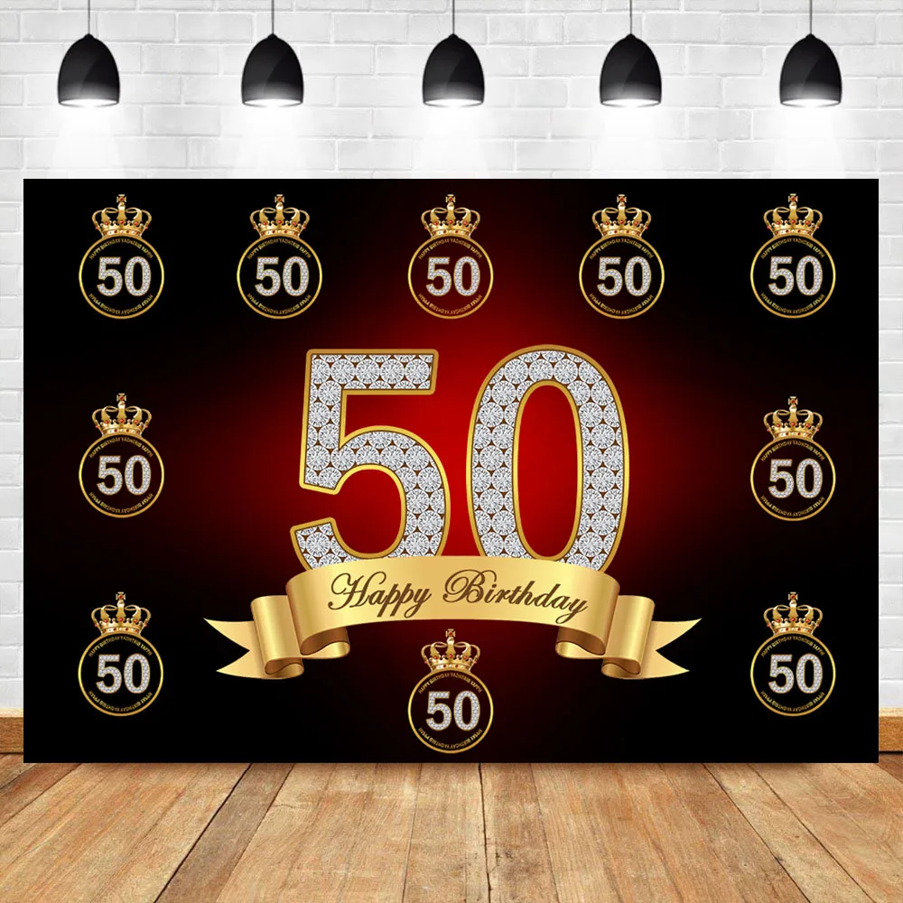 

NeoBack Happy 50th Birthday Crown Background Platinum Diamond Step and repeat Red Photography Backdrops Studio Shoots