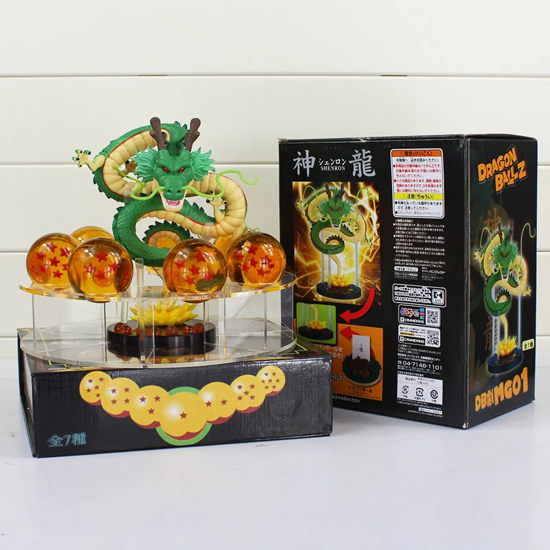 Dragon Ball Z фигурки зеленый Shenron Shenlong ПВХ Фигурки игрушки с Dragon Ball Z хрустальные шары 7 шт.+ полка отличный подарок