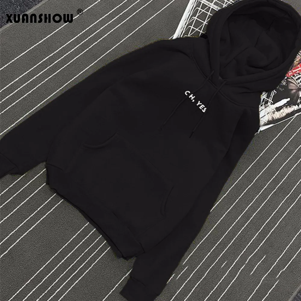  XUANSHOW Spring Autumn Women Hoodies Hoodies Fleece Oh Yes Letter Harajuku Printed Pullover Loose F