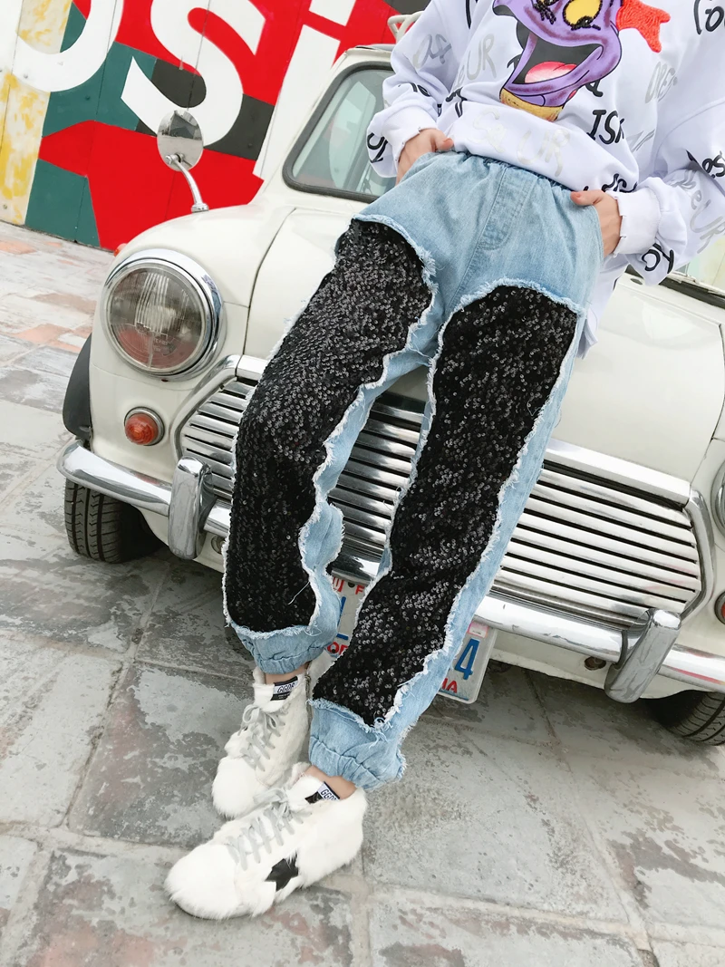 

2018 Sale Women Jeans Woman Arrival Spring Fashion Pants Before And After The Sequins Stitching Elastic Trousers Beaming Female