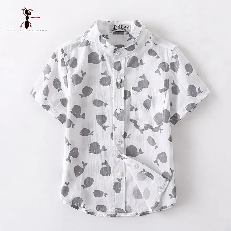 

2019 Kung Fu Ant Printing Baby Boy Short Sleeve Shirt Summer Turn-down Collar Casual Cotton Students Blouses 3502