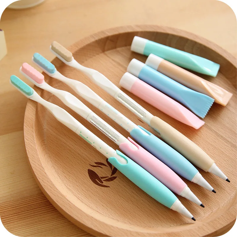 Creative Mechanical Graphite Pencil 0.5mm Toothbrush Cute Kawai Automatic Kawaii Pen Tooth Brush Bts School Stationery Store Kit