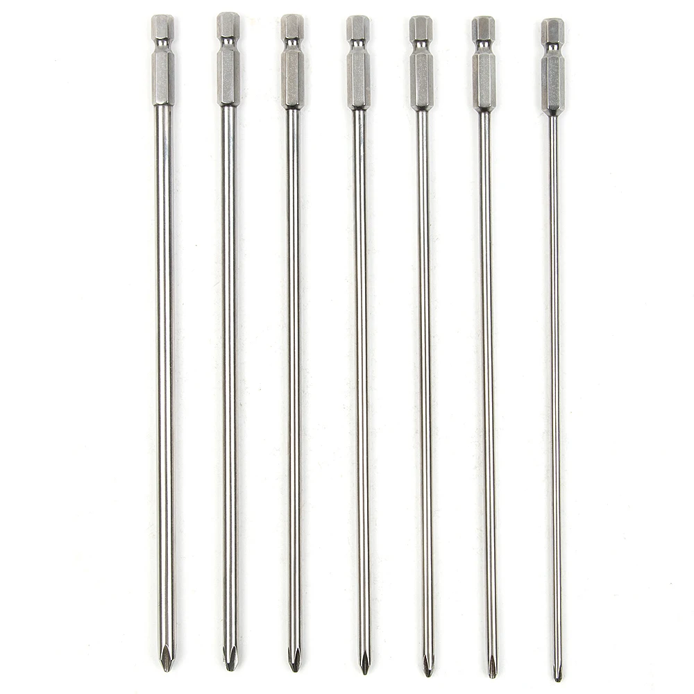 Lot de 7 embouts de tournevis à tête Phillips, 200mm de Long, croix magnétique, foret à tête Phillips en acier S2