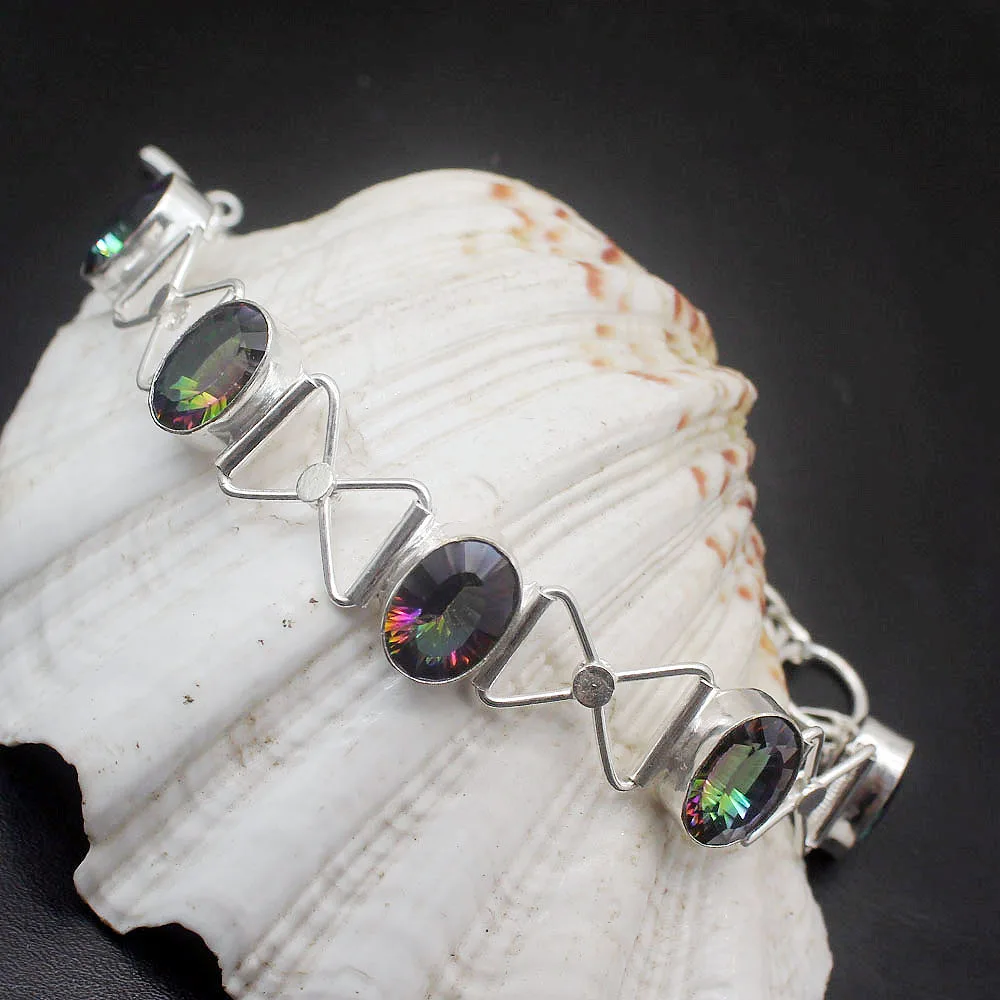 Hermosa ограненная овальная форма Мистический Огонь Topazz 925 серебряный браслет 7,5-8,5 ''женские браслеты вечерние ювелирные изделия подарок