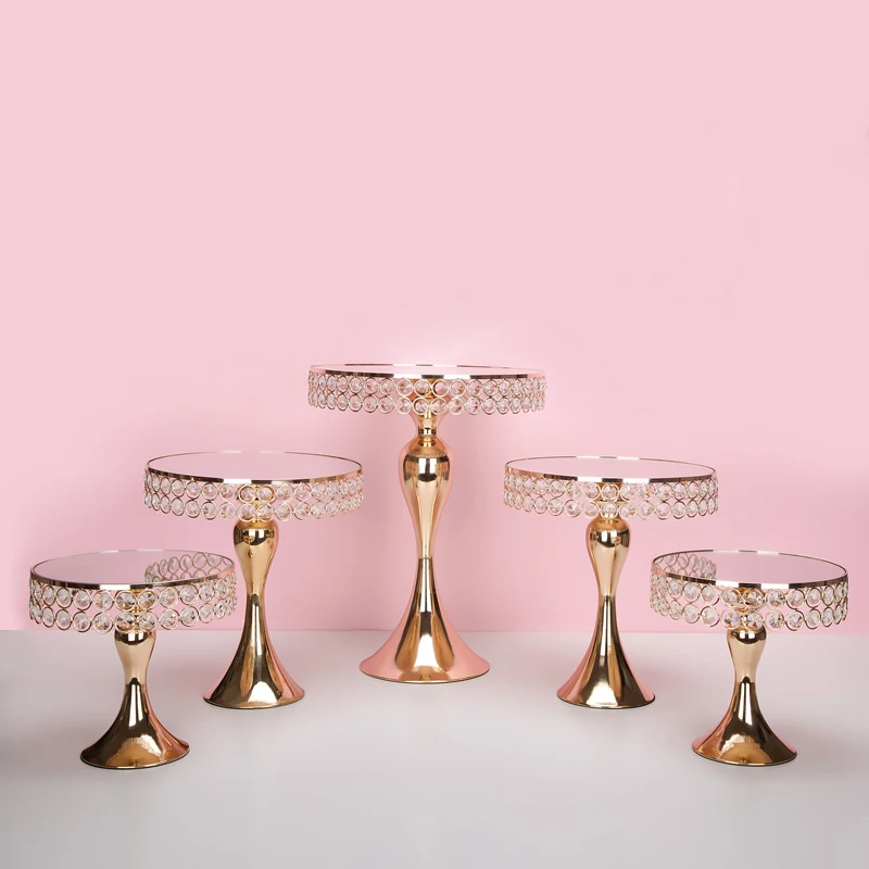 

3-5New arrive Gold Crystal cake stand set Electroplating gold mirror face fondant cupcake sweet table candy bar table decorating
