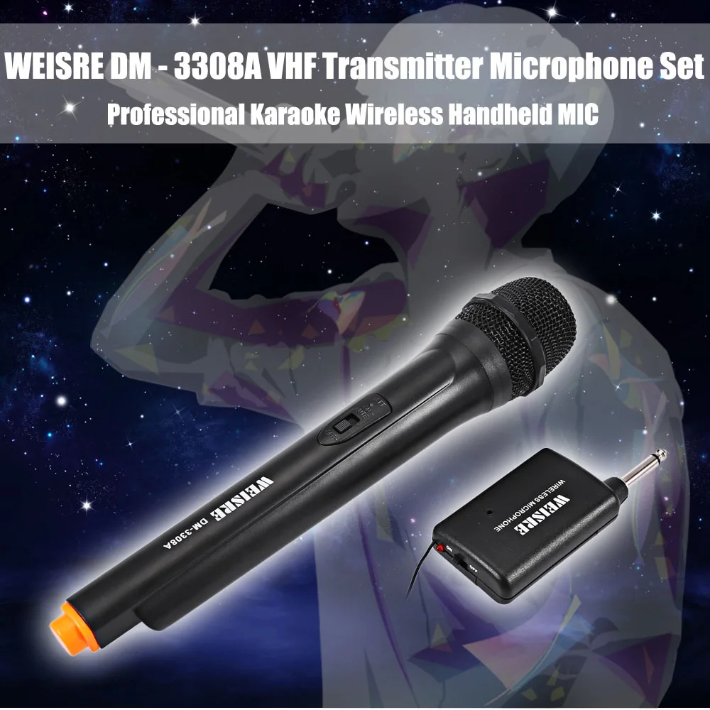 WEISRE DM 3308A Professional караоке беспроводной микрофон ручной двухканальный УКВ