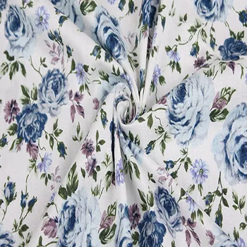 

Pretty Blue Blooming Flower Printed Cotton Spandex Floral Fabric Patchwork 50x140cm cloth dress Home decoration