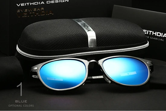 Солнцезащитные очки унисекс VEITHDIA, ретро-очки из алюминиево-магниевого сплава с поляризационными стеклами, модель 6680 - Цвет линз: Синий