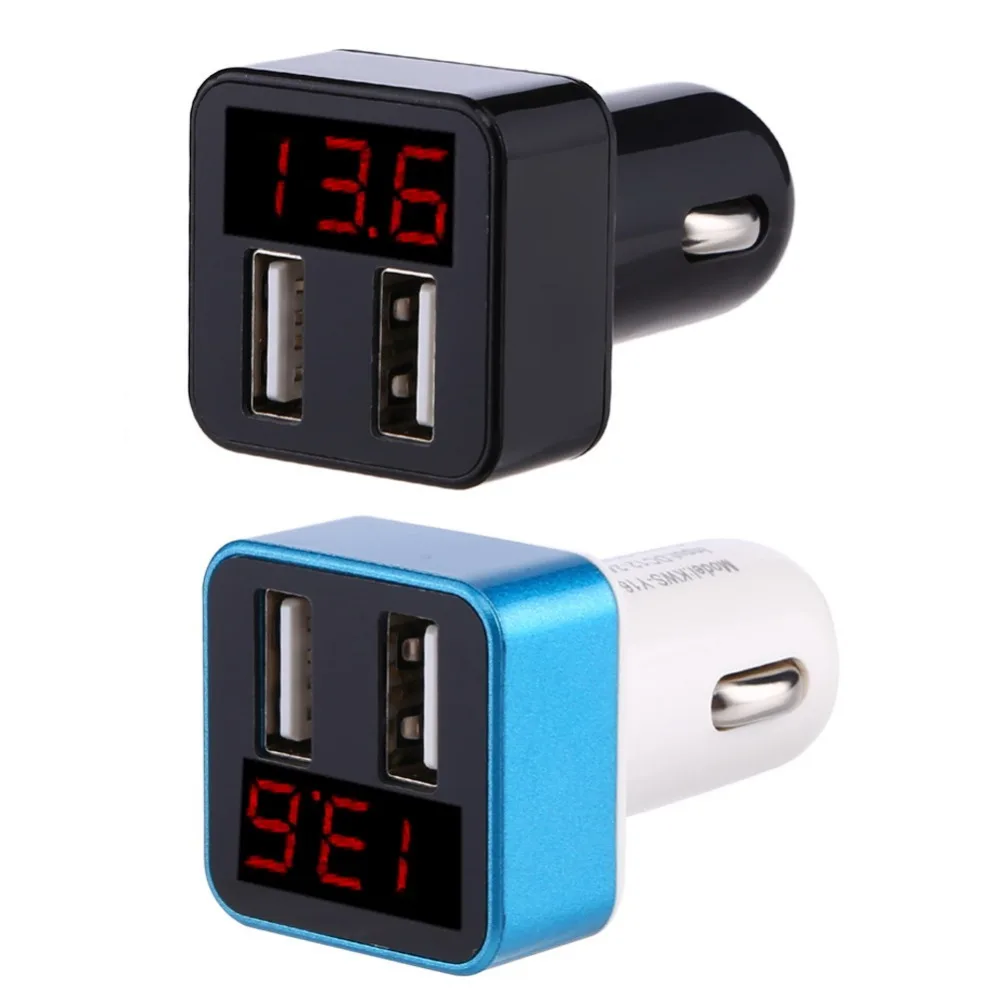  Universal Double USB Car Charger Adapter Voltage Tester Fahrenheit 2 Port Car-charger Adapter 3.4A for iPhone Samsung Ipad 