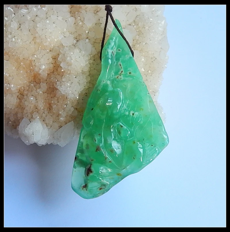 Лучший подарок! Кулон ручной работы с натуральным камнем лягушки Chrysoprase 64x32x11 мм 19