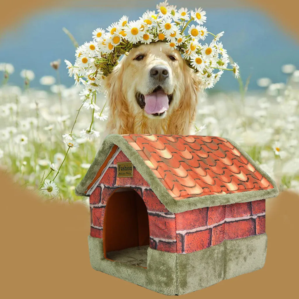 

Vintage Brick Portable Indoor Pet Bed Dog House Soft Warm and Comfortable Cat Pet Dog Bed Warming Dog House Soft Material Nest