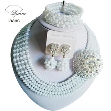 Mujeres de la manera Collares Blanco Borrar AB Crystal bisutería boda nigeriano beads africanos joyería conjunto ABC561