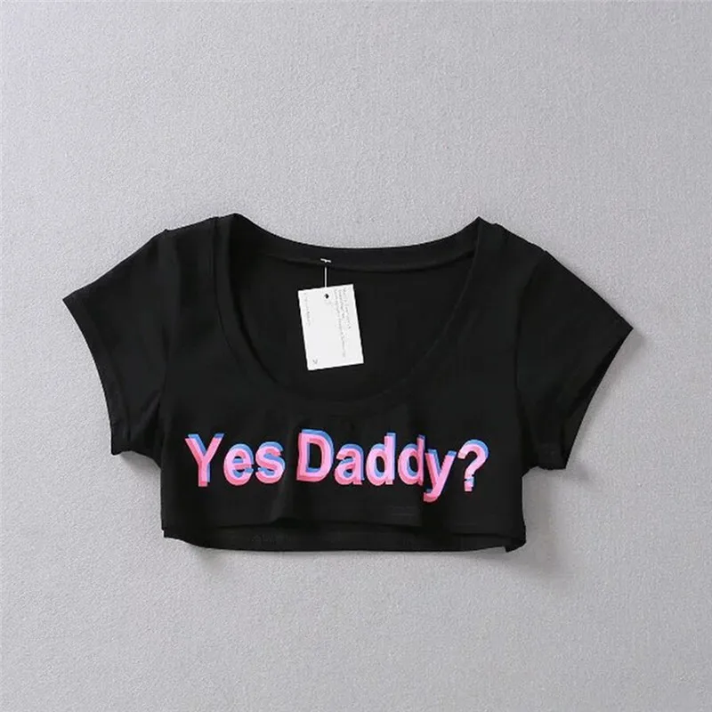 Yes Daddy Печатный сексуальный топ на бретелях Лето Kawaii Милый хлопковый укороченный Топ Белый Розовый Черный цвет