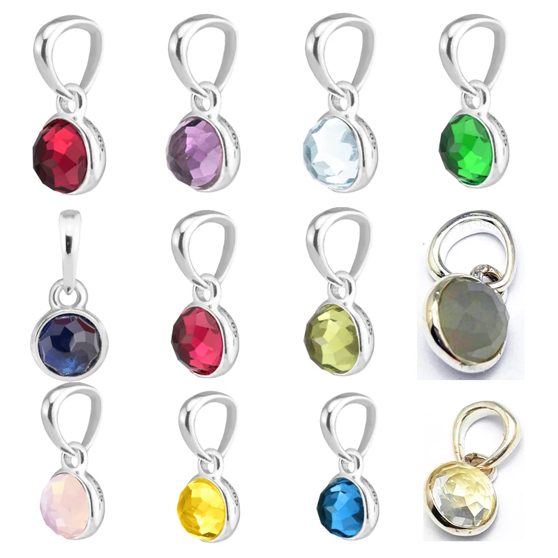 

March Droplet Aqua Blue Crystal Charms 100% 925 Sterling Silver Pendants Fit Necklaces Diy Fine Jewelry for Women Gift PF506-3